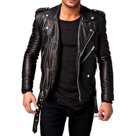 DECIMAL Men's Black REAL Lambskin Leather Biker Jacket VINTAGE GENUINE MOTORCYCLE JACKETS FOR MEN (US, Alpha, Large, Regular, Regular, D BLACK)