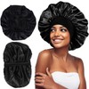 Unisex Double Wide Stretch Satin Sleep Nightcap & Hair Cap for Couples Free Size/Black + Black (Reversible) 4ea