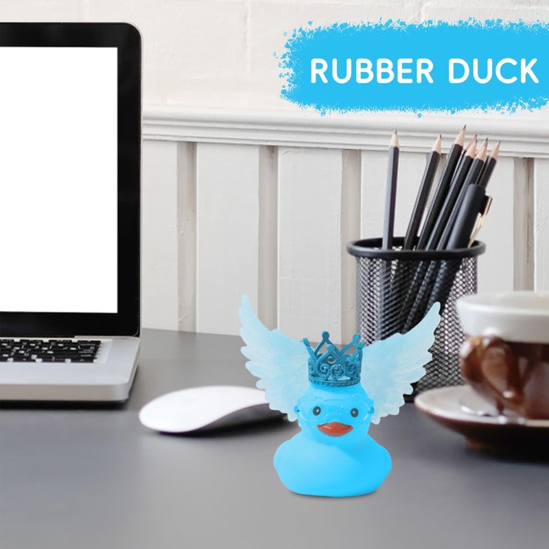 Jyeennar 1PC Blue Angel Rubber Duck with Crown Wing, Mini