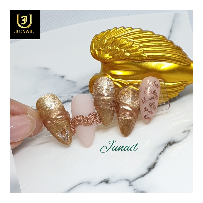 3D Gold Lettering Handmade Nail Tips - Short Oval /