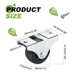 PATIKIL 1.5 Inch Fixed Caster Wheels, Nylon No Bearing Small Non-Swivel Casters Wheels with Metal Top Plate for Furniture Drawers Storage Bins DIY Project - 8pcs (Black)