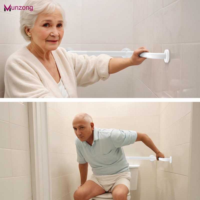 15 Inch Angled Shower Grab Bar, Munzong Anti Slip Chrome