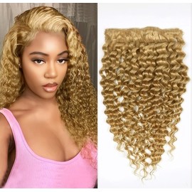 Sexycat Deep Curly Hair Extensions Clip in 20 Inch 8Pcs 120g，#27 Honey Blonde Color Water Wave Hair Extensions Real Human Hair