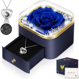 Rose Gifts for Women, Mum, Girlfriend, Eternal Flowers, Preserved Real Rose with I Love You Necklace, Birthday, Anniversary, Valentine's Day, Mother's Day, Christmas