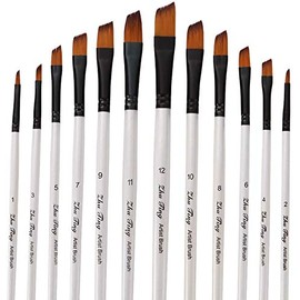 Fotgear 24 Pack Cepillos de Pintura, Pinceles para Acuarela de Acrílico de Nylon, Pinceles de Punto Pinceles para Acrilico al Oleo, para Artistas, Niños, Aula, Cabeza Plana y con Punta