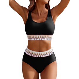 AI'MAGE Womens High Waisted Bikini Sets Tummy Control Sporty Bathing Suits Two Piece Swimsuits Black