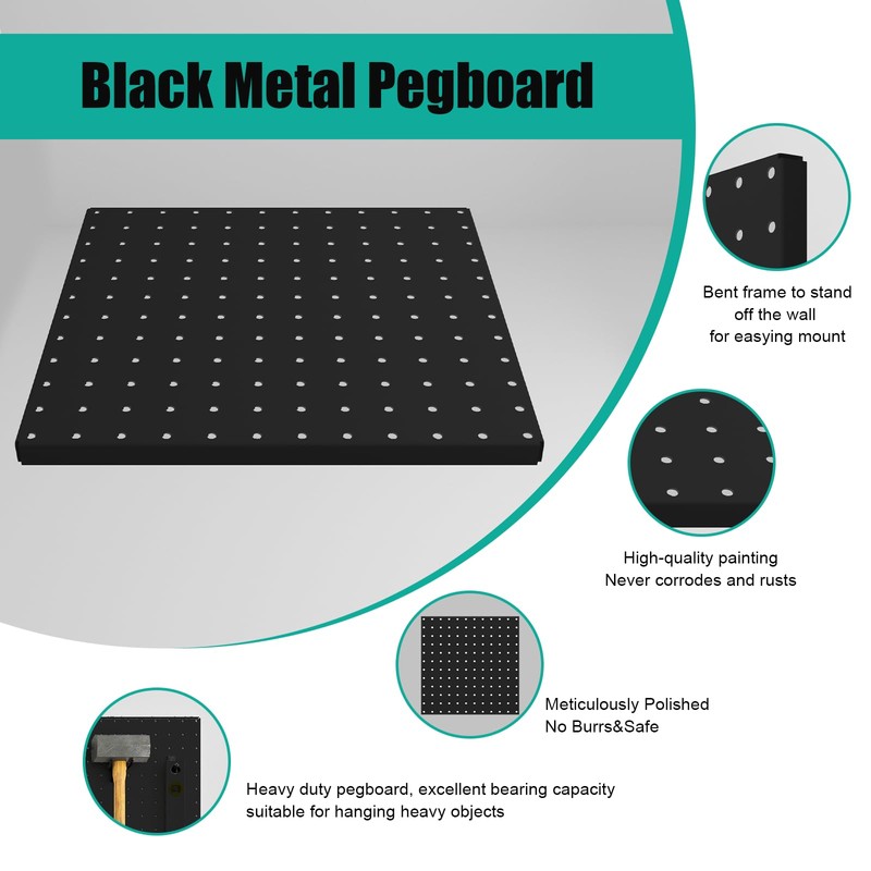 Hogurity Peg Board, 6 Pack 12"x12" Black Metal Pegboard Panels