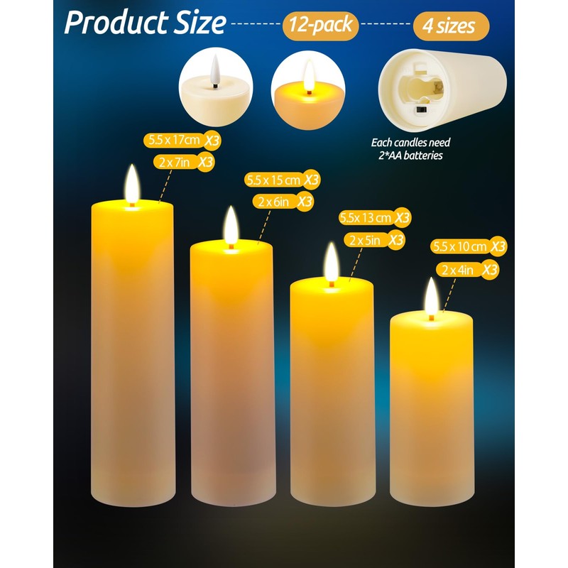 Fanzir 12 Pack Outdoor Waterproof Battery Operated Fake flameless LED