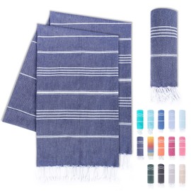 LAYNENBURG Set of 2 Premium Hammam Towels with Hand-Knotted Fringes - 100% Cotton - Beach Towel, 95 x 185 cm - Oeko-Tex 100 - Large Beach Towel - Sauna Towel and Travel Towel (Navy Blue)
