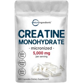 Creatine Monohydrate 5,000mg – 500 Capsules, Micronized for Easy Absorption, Pre-Workout & Muscle Support, Keto & Non-GMO