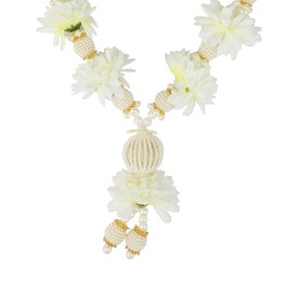 Artificial Mala Rose Flower Ribbon Garland Haar for Idol-Mala with Bead for God Statue Accessories Pooja Sringar Article Ornament for Indian Traditional Festival Home Decor(Size:-13")(Light Yellow)