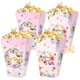 LaVenty 12 PCS Floral Tea Party Popcorn Boxes Favor Bags Tea Party Decoration Tea Party Supplies Tea Party Favor Boxes Tea Party Party Supplies Tea Party Gift Bags