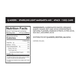 Q SPARKLING LIGHT MARGARITA MIX - Perfect for Cocktails, Mocktails or enjoyed on its own! Q SPARKLING LIGHT MARGARITA MIX is made with Real Ingredients, Perfectly Carbonated, & Less Sweet - 30 Calories per Can - 7.5 Fl oz Cans (Pack of 24)