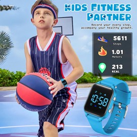 Waterproof Fitness Tracker Watch for Kids Teens No App Birthday Christmas Gifts for Ages 5-13 Kids Digital Watches for Boys Girls Sport Watch with Pedometer Stopwatch Vibration Alarm