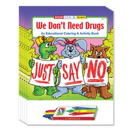 ZOCO - Drug Use Prevention - Educational Coloring Books (50 Bulk Pack, With Crayons) - Community Outreach, Stay Drug Free Safety Handouts for Children - Games, Puzzles, Activities for Kids