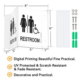 Faittoo Restroom Sign, Bathroom Signs, 2 Pack 6 x 8 Inches Acrylic Sign, for Office or Business Bathroom and Toilet Door or Wall Decor, Indoor Outdoor Use, White (Men and women with Handicap)