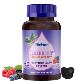 Biobor Natural Black Elderberry Gummies, Elderberry Fruit Extract with Vitamin C and Zinc, Herbal ElderCraft® Gummies Daily Immune Support for Kids and Adults, GMO Free, Gluten Free, 60 Count