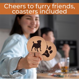 Pug Lovers Cork Drink Coasters - Set of 4 Dog Coasters with Protective Bottom | Pug Decor Coasters for Drinks| Great Gift Idea for Pug Moms & Dads