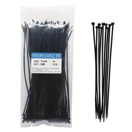 Zipties 7 Inch Black Nylon, 100 pcs, Indoor and Outdoor UV Resistant
