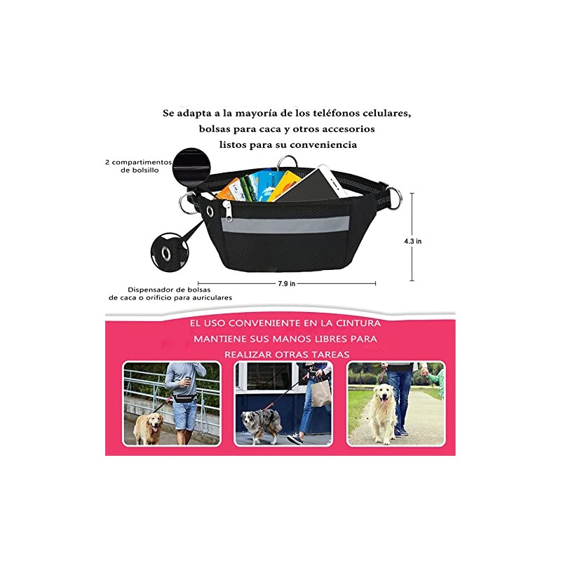 Correa Manos Libres para Perros con Riñonera, cinturón ajustable(Azul) |