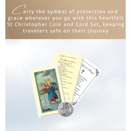 St Christopher Coin - Dual Sided St Christopher Pocket Token, Laminated Motorist Prayer Card, The Lord's Prayer Card - Patron Saint of Travelers Themed Set - 3 Items