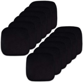 Sweet Home Collection Memory Foam Chair Cushion Honeycomb Pattern Solid Color Slip Non Skid Rubber Back Ultimate Comfort and Softness Rounded Square 16" x 16" Seat Cover, 12 Pack, Black