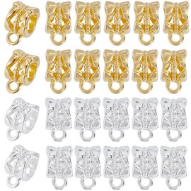 SOFPLATE 1 Box 160Pcs Gold Bail Spacer Bead Silver Tube Bails Bulk Clasp Bail Bead Charms Connector Tibetan Style Link European Alloy Loop Loose Spacer Beads for Jewelry Making Bracelet Necklace Craft