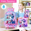 FTJCF 3Pcs Rolling Backpack for Girls, Kids Roller School Backpack