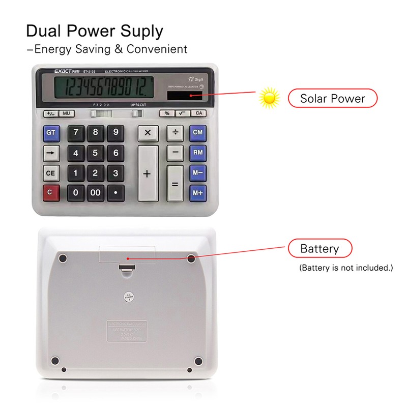 Large Computer Electronic Calculator Counter Solar Battery Power 12 Digit