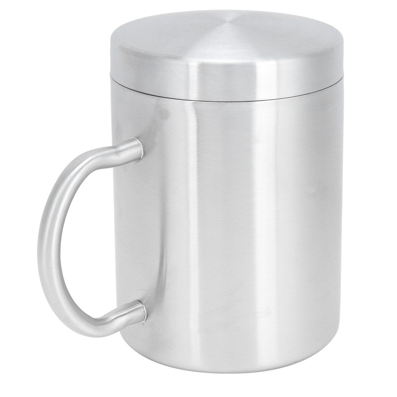 Stainless Steel Mug with Handle Lid DoubleLayer Heat Insulation Cup