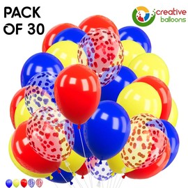 Red Blue Yellow Balloons 30 Pcs 10 Inch Royal Blue Latex Confetti Balloons for Kids Men Women Birthday Carnival Baby Bridal Shower Wedding Graduation Party Decorations