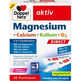 Doppelherz Magnesium + Calcium + Potassium + D3 Direct - 400 mg Magnesium, 150 mg Calcium and 300 mg Potassium per Daily Serving - 20 Servings