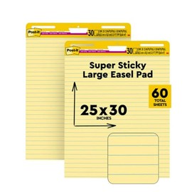 Post-it Bloc de notas con caballete, 63.50 cm x 76.20 cm, papel de color amarillo con líneas, 30 hojas por bloc, Yellow Ruled, 2 Pads