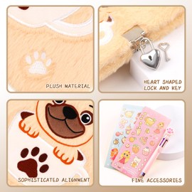 French bulldog Diary with Lock,Fluffy Dog Diary for 6 7 8 Year Old Girl,Kids Journal Notebook Gift Set with Multicolored Pen,Plush Secret Diary Lined 160 Pages,Christmas Birthday Gift Set for Kids