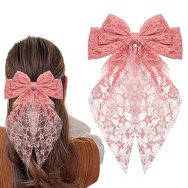 Large Bow Hair Clips Pink Hair Ribbon Bows Barrettes Bowknot Clips with Long Tail Oversized Bows Clips Bowknot Hairpin Ribbons for Women Black Bow Accessories