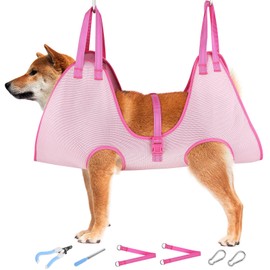 HIGO Dog Grooming Hammock - Breathable Pet Grooming Set for Cats& Dogs, Dog Sling for Grooming Cat Grooming Harness Restraint Bag with Nail Clippers& Nail File (Pink, M)