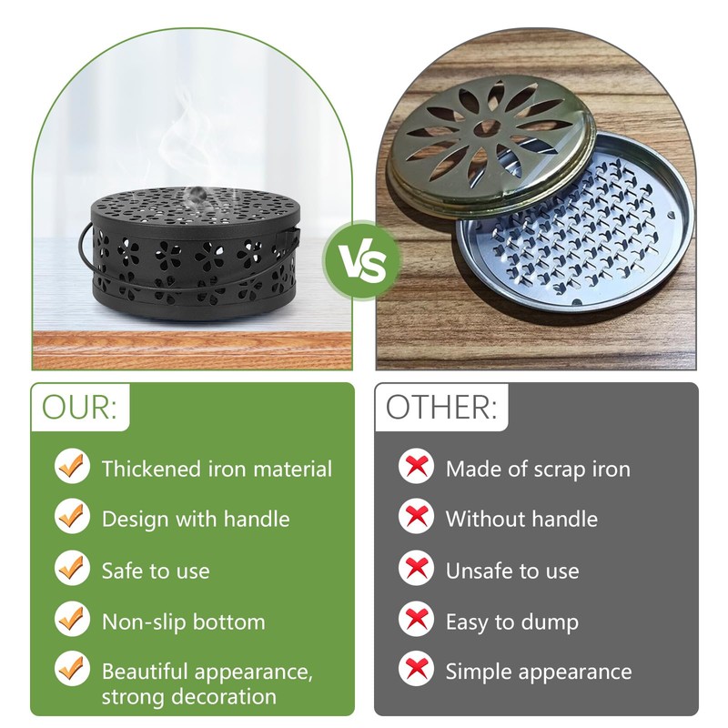 Whthteey Retro Portable Iron Mosquito Coil Holder with Handle Round