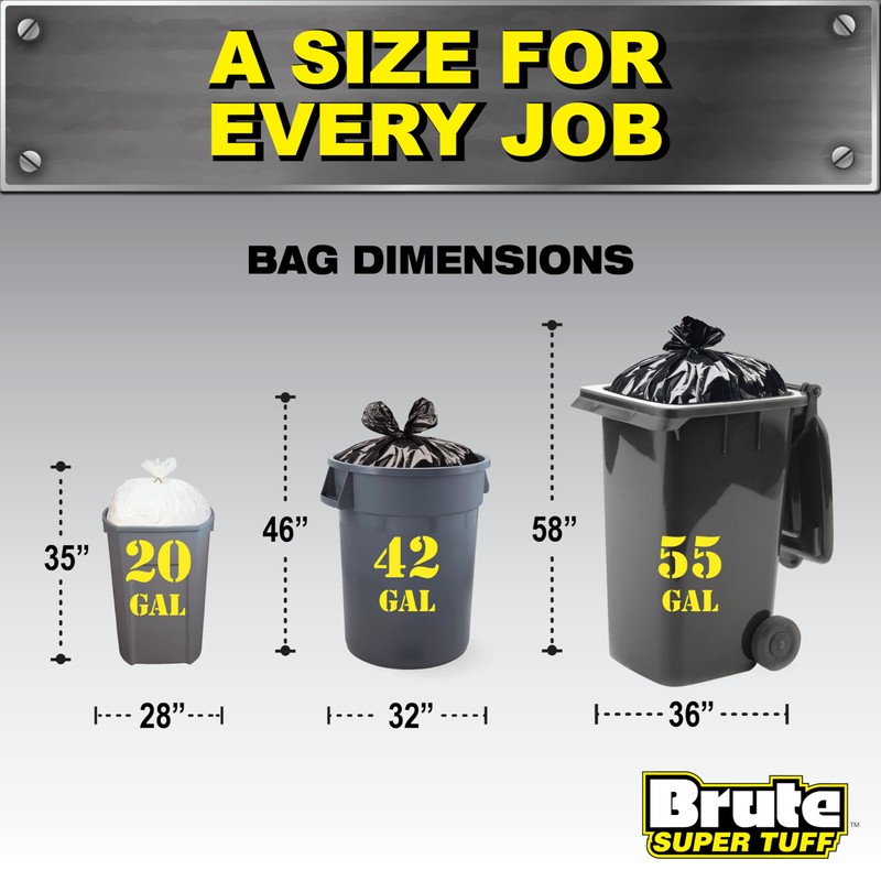 Brute Super Tuff Heavy Duty 2.2 MIL Contractor Bags, Extra
