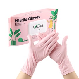 Disposable Nitrile Gloves - Pack of 50, Extended Cuff Cleaning Glove, Powder-Free and Food Certified, for Dishwashing, Cooking, Household (Pink, Medium)