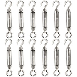 CHRORINE 12 Pcs Swivel Buckle Wire Tensioner M4 Hook and Eye Swivel Buckle Tensioner 304 Stainless Steel Tensioner Rope Tension Heavy Duty