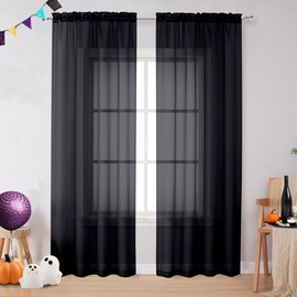OVZME 2 Pieces Black Sheer Curtains 96" Inch Long for Living Room, Top Rod Pocket Voile Lightweight and Airy Drapes Window Treatment, 2 Panels= 84" W, Each 42" W x 96“L