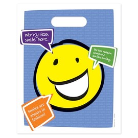 Practicon Worry Less Smile More 8" x 10" Dental Giveaway Bag, Dental Hygiene Patient Care Goodie Bag, Dentist Office Plastic Gift Bags, 100 Pack