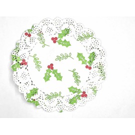 Selecto Bake 100 Stk. Deko-Tortenscheiben, Weihnachtsmuster, mit Beeren, weiß, Spitze, 24 cm, Deko-Tortenscheiben, Backpapier-Dekorationen, Muffinförmchen