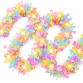 Guirnalda de oropel de Pascua de 33 pies con luces LED, colorida guirnalda de primavera, decoración perfecta de Pascua, decoración interior para manto, hogar y vacaciones