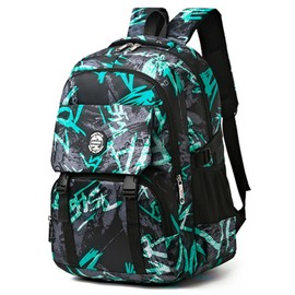 Korean Version Backpack Junior High School Student Schoolbag Camouflage Travel Rucksack Large Capacity Computer Bag Nylon Elementary School Bags (Green)