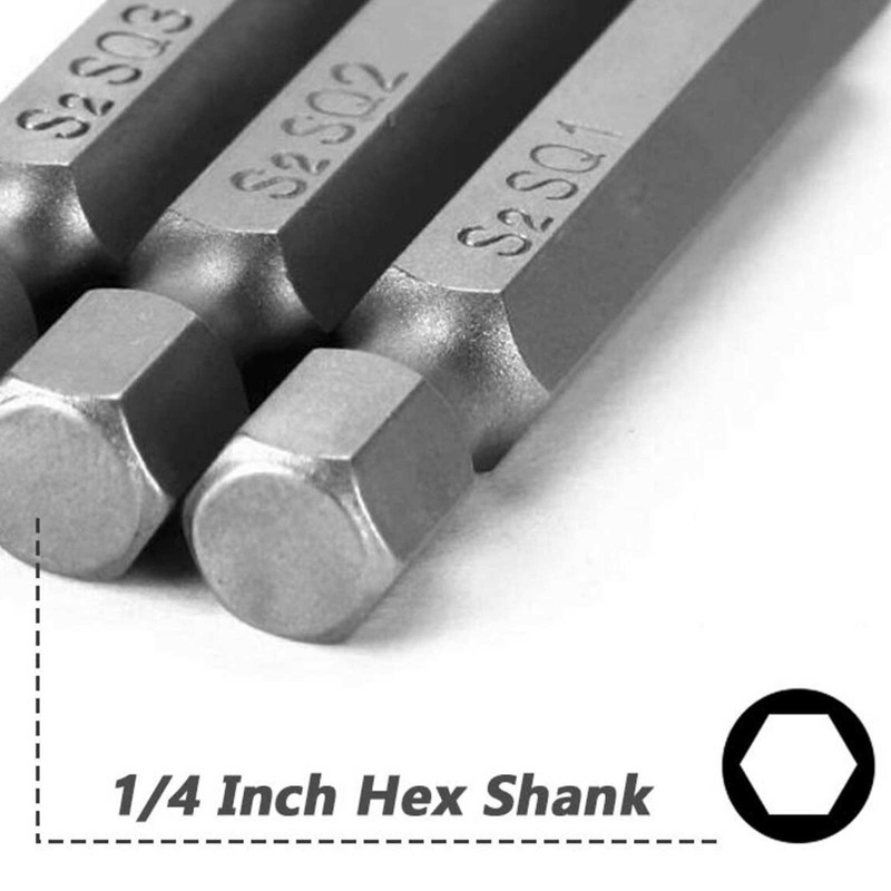 50mm Square Head Screwdriver Bit Set with 1/4 Inch Hex