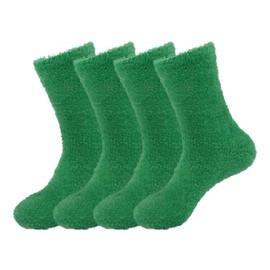 BambooMN Women's Super Soft and Cozy Feather Light Fuzzy Home Socks - Leafy Green - 4 Pair Value Pack - Size 4-10