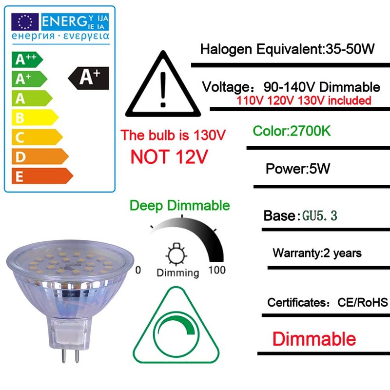 ukzboss mr16 led Bulb dimmable 120v 110V 5w 2700K Warm