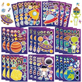 24 Sheets Make Your Own Space Stickers, Fun Outer Space Make-a-Face Sticker Mix and Match Space Theme DIY Stickers for Birthday Party Favors Crafts