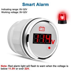 Linkstyle 12V 24V Voltmeter Gauge, Waterproof Volt Meter 12 Volt, 52mm Battery Voltage Gauge with Smart Alarm for Boat Marine RV